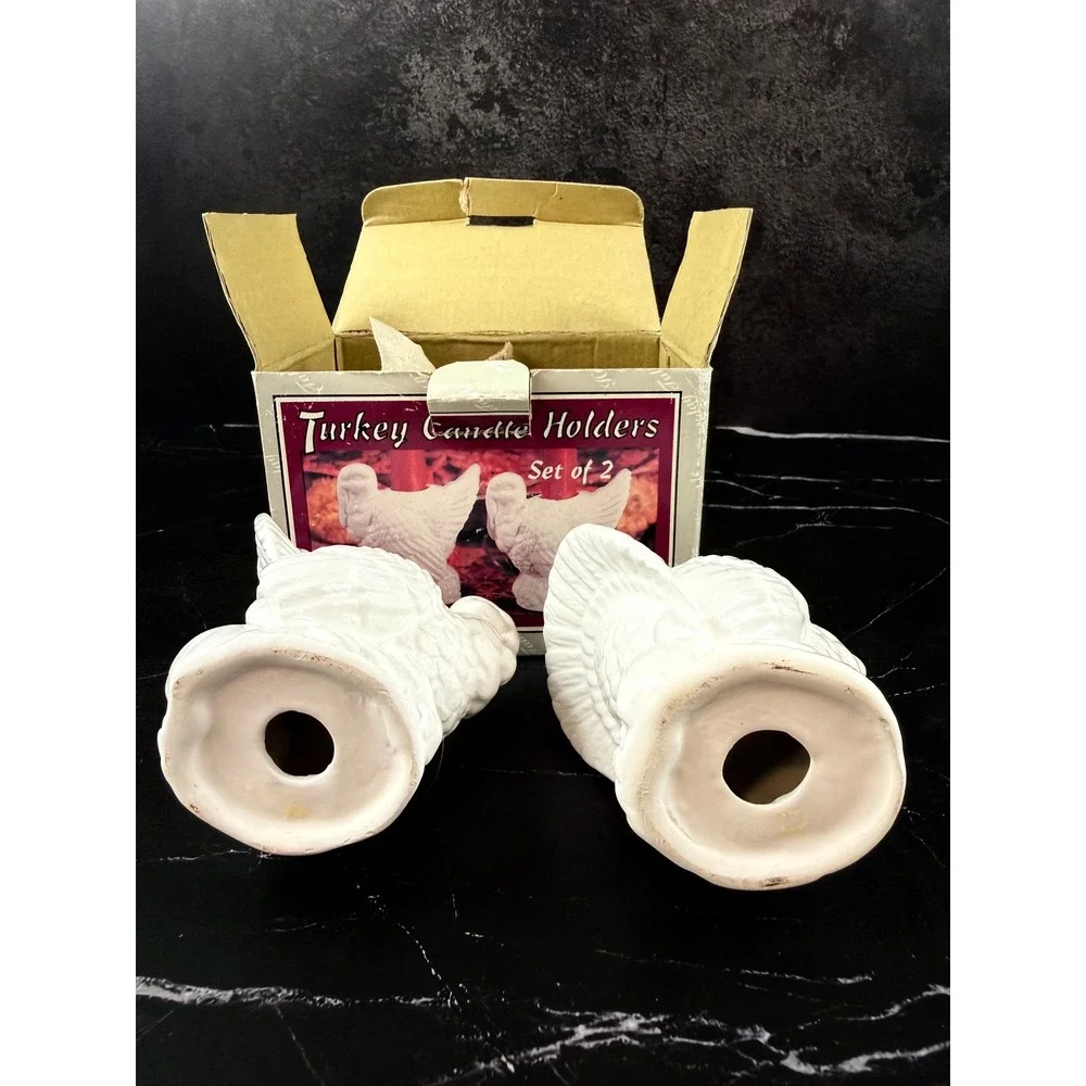Vintage NIB 1995 Set of TWO Westwood Ceramic Turkey Candle Holders 3.5